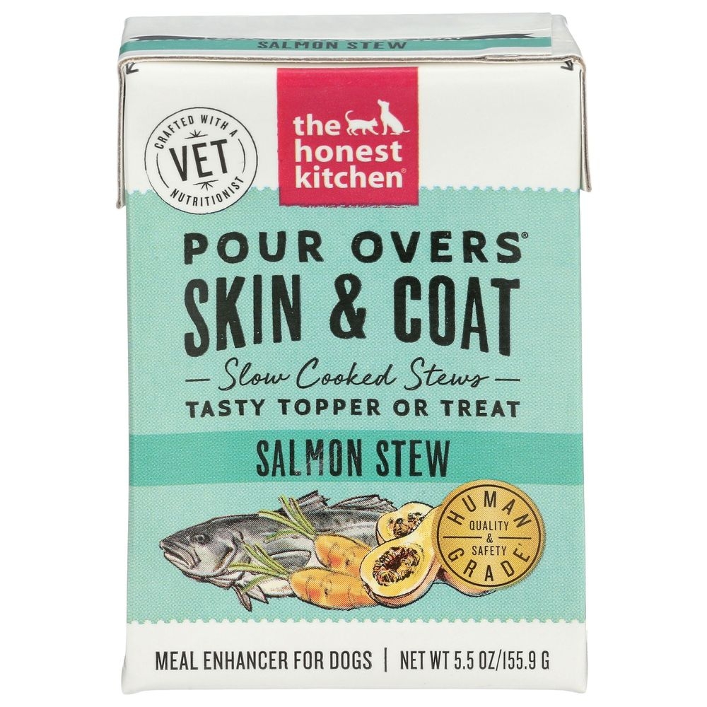 The Honest Kitchen Pour Overs Skin and Coat Salmon Stew Tasty Topper Dog Treat, 5.5 Ounce -- 12 per case