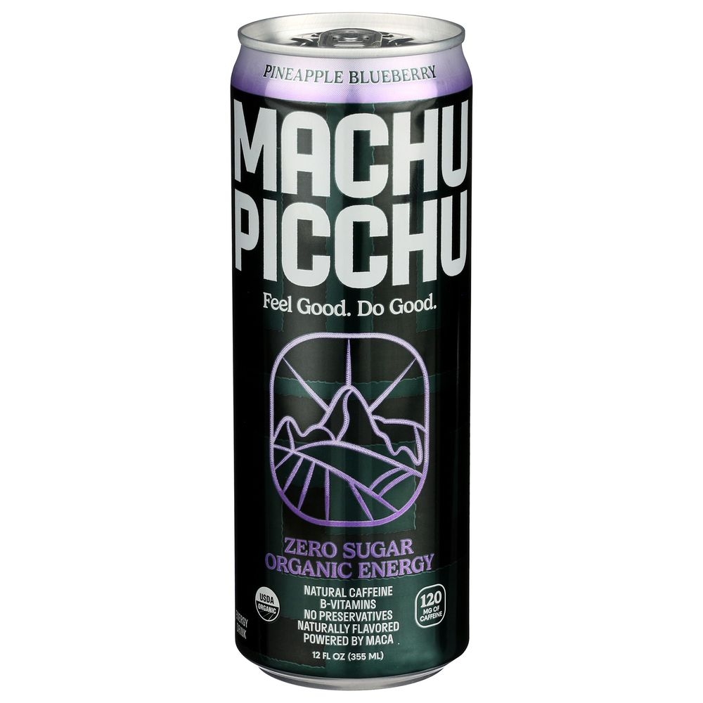 Machu Picchu Organic Pineapple Blueberry Zero Sugar Energy Drink, 12 Fluid Ounce -- 12 per case