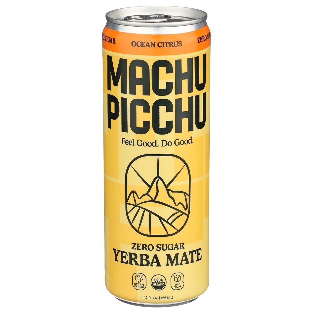 Machu Picchu Organic Ocean Citrus Zero Sugar Yerba Mate, 12 Fluid Ounce -- 12 per case