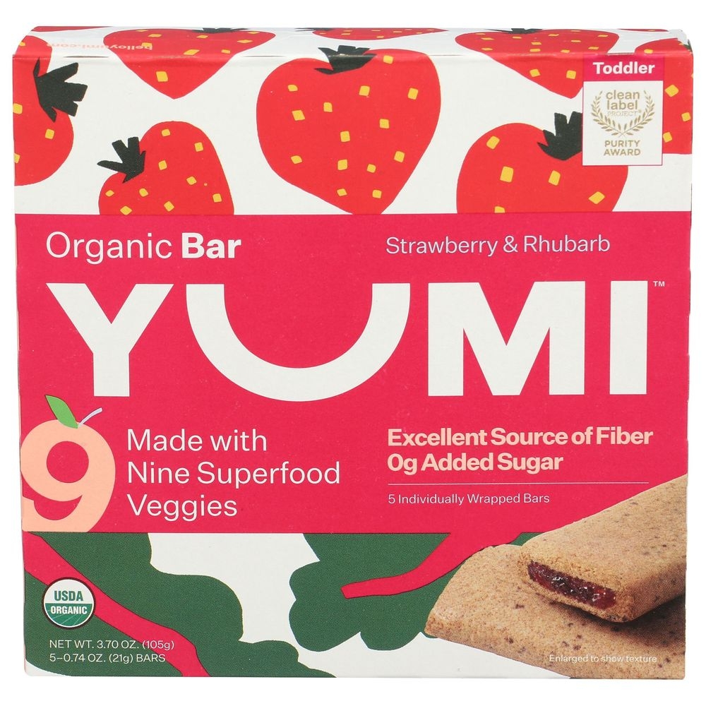 Yumi Organic Strawberry and Rhubarb Bar, 3.7 Ounce -- 6 per case