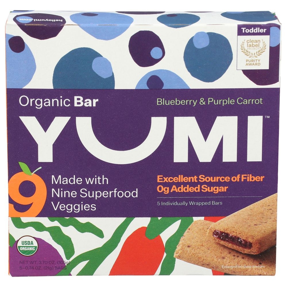 Yumi Organic Blueberry and Purple Carrot Bar, 3.7 Ounce -- 6 per case