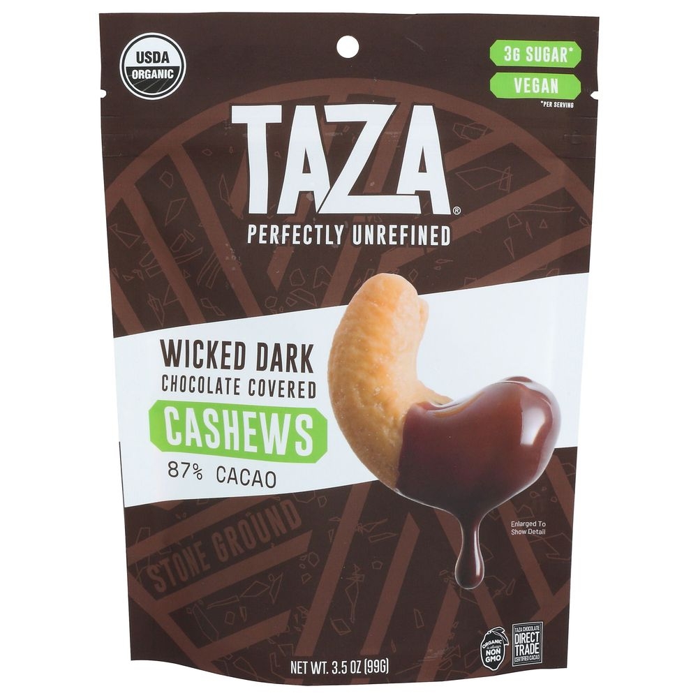Taza Organic Wicked Dark Chocolate Covered Cashews, 3.5 Ounce -- 12 per case