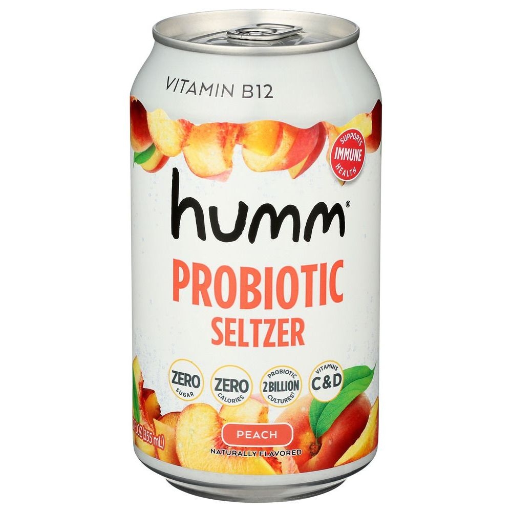 Humm Peach Probiotic Seltzer, 12 Fluid Ounce -- 6 per case