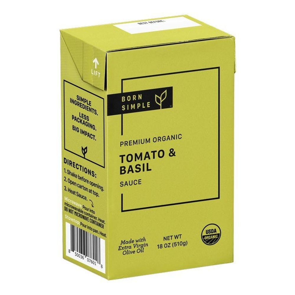 Born Simple Premium Organic Tomato and Basil Pasta Sauce, 18 Ounce -- 8 per case