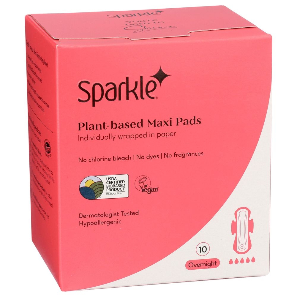 Sparkle Plant-Based Overnight Maxi Pad, 10 count