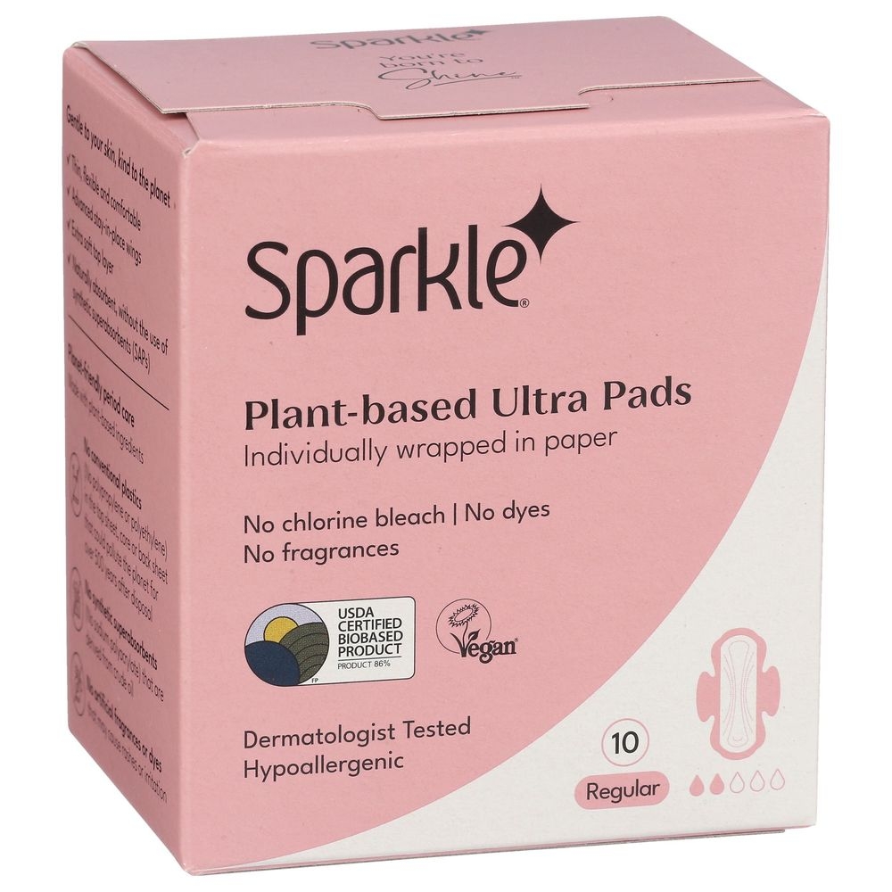 Sparkle Plant-Based Regular Ultra Pad, 10 count