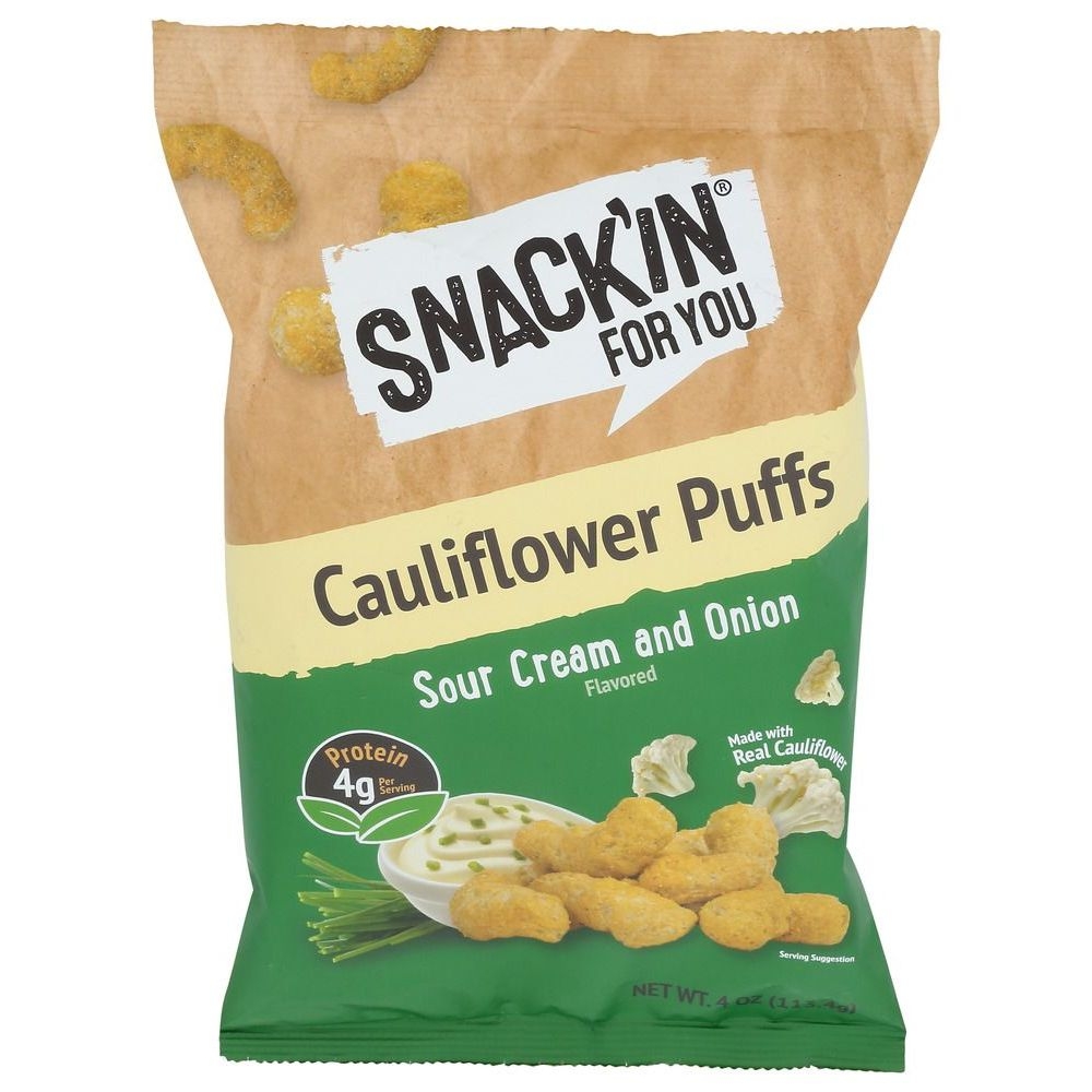 Snackin For You Sour Cream and Onion Cauliflower Puffs, 4 Ounce -- 12 per case