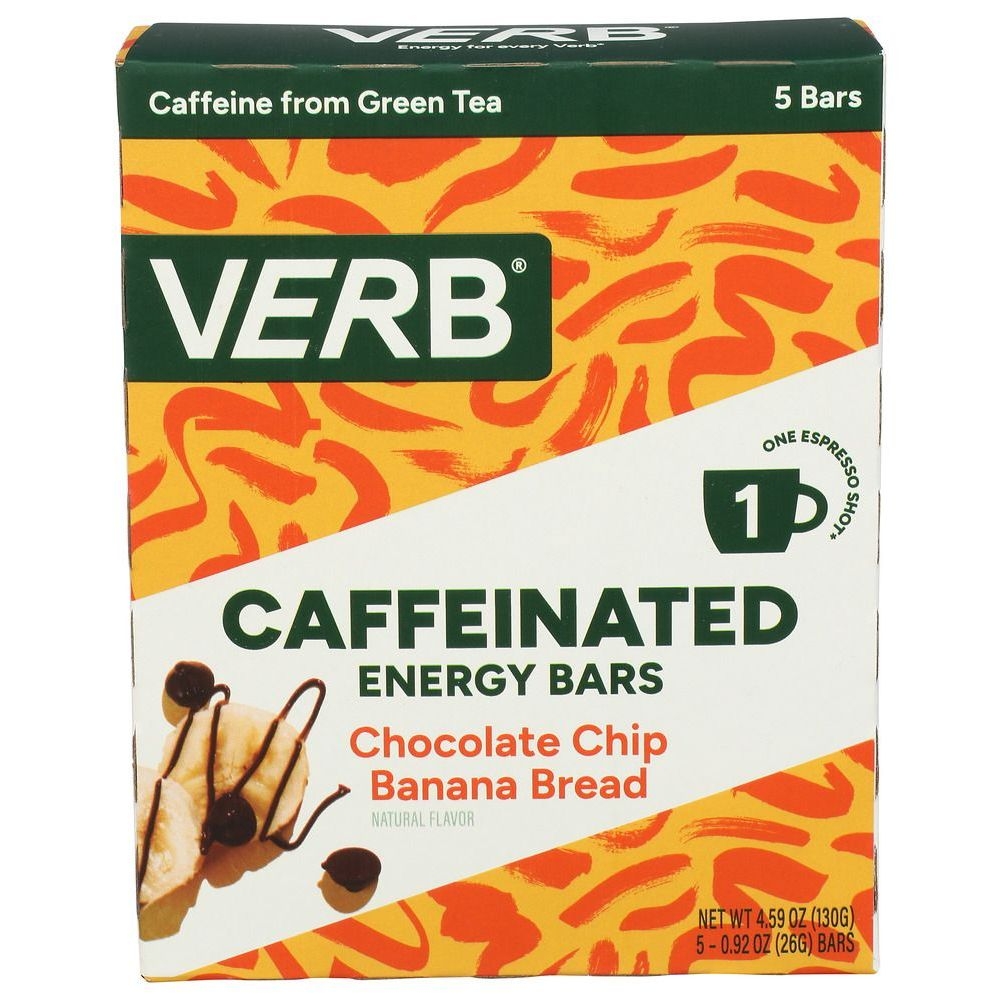 Verb Chocolate Chip Banana Bread Caffeinated Energy Bar, 4.59 Ounce -- 6 per case