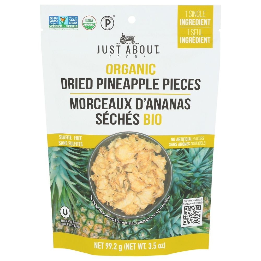 Just About Foods Organic Dried Pineapple Pieces, 3.5 Ounce -- 6 per case