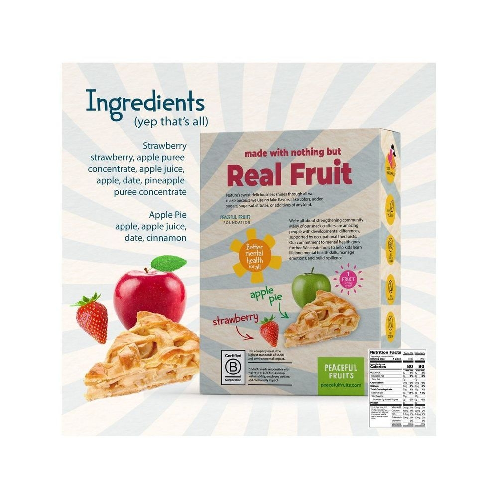 Peaceful Fruits Strawberry and Apple Pie Fruit Tape, 3 Ounce -- 12 per case
