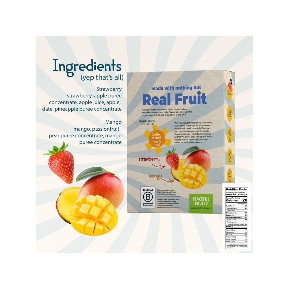 Peaceful Fruits Monsters Strawberry and Mango Fruit Stickers, 2.5 Ounce -- 12 per case