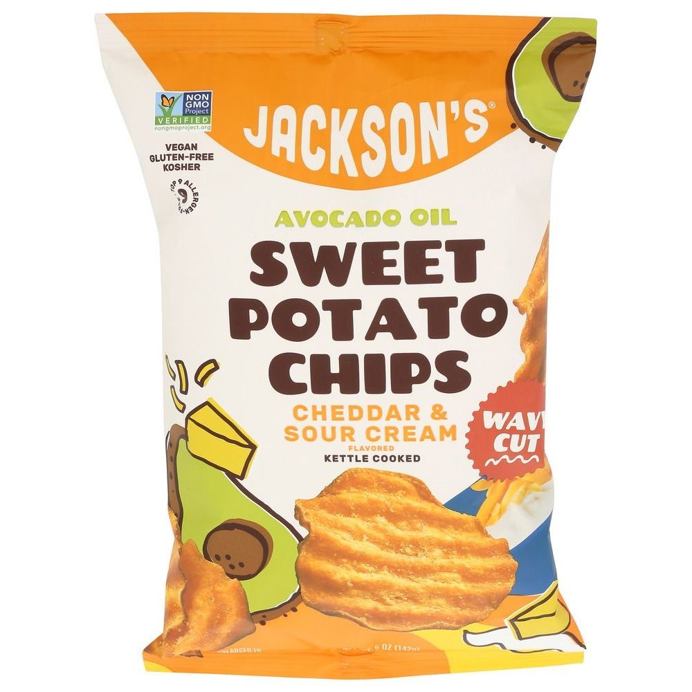 Jacksons Wavy Cut Cheddar and Sour Cream Avocado Oil Sweet Potato Chips, 5 Ounce -- 12 per case