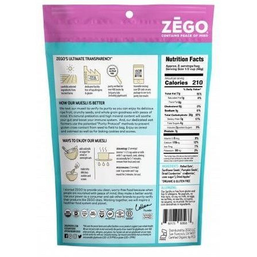 Zego Organic Apple Cranberry Muesli, 13 Ounce -- 5 per case