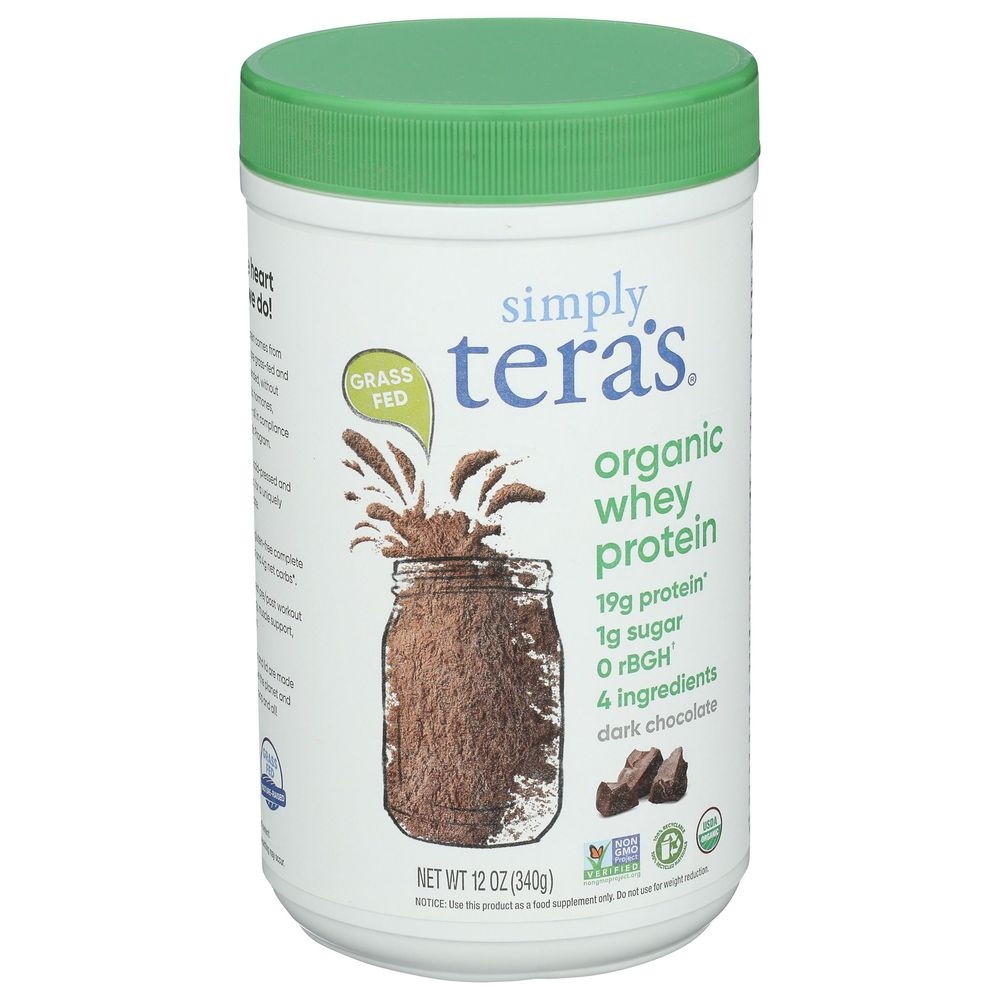 Simply Teras Organic Dark Chocolate Fair Trade Whey Protein Powder, 12 Ounce