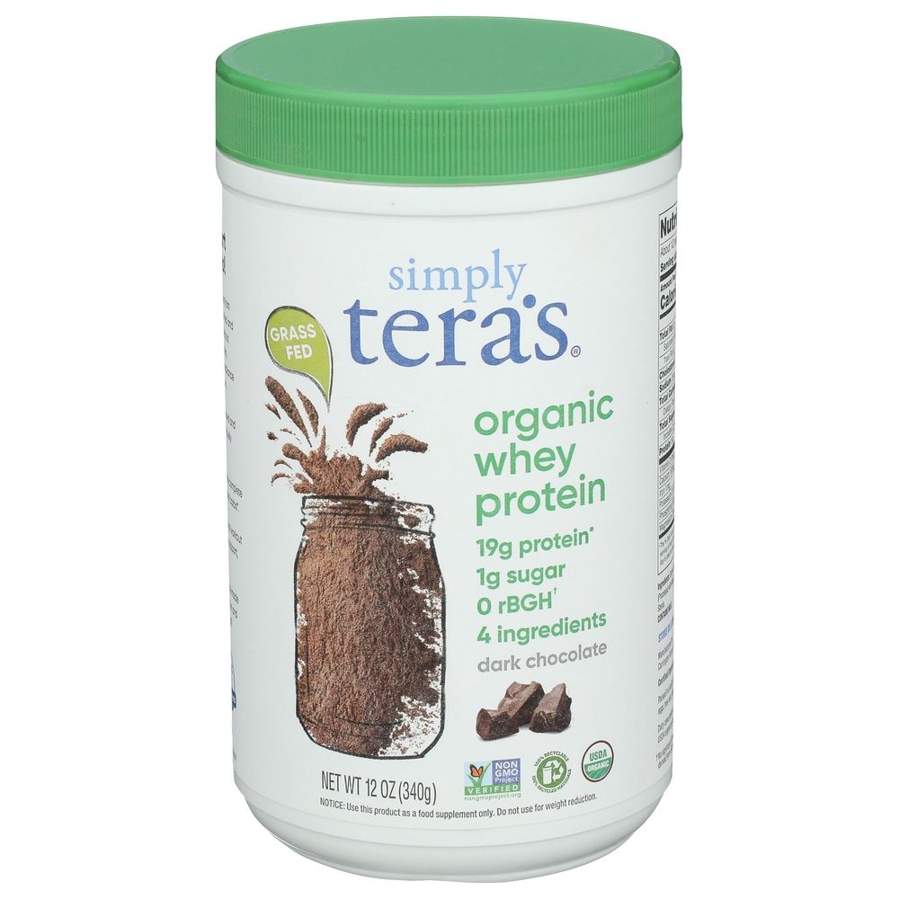 Simply Teras Organic Dark Chocolate Fair Trade Whey Protein Powder, 12 Ounce