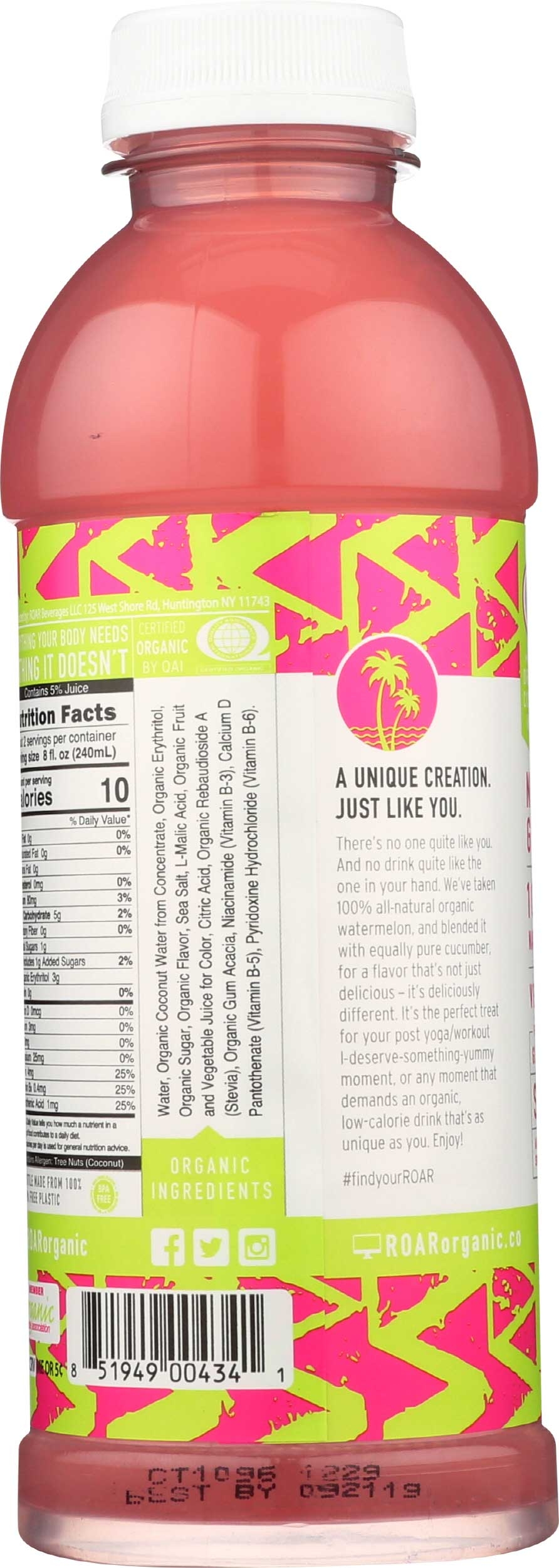 Roar Organic Cucumber Watermelon Electrolyte Infusion Sports Drink, 18 Ounce -- 12 per case