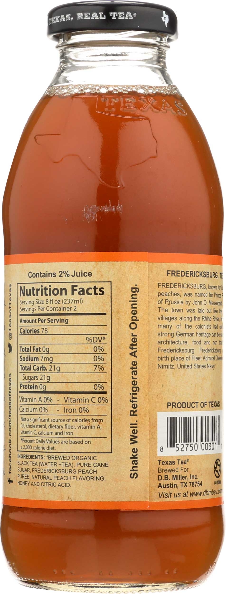 Texas Tea Fredericksburg Peach Tea, 16 Fluid Ounce -- 12 per case