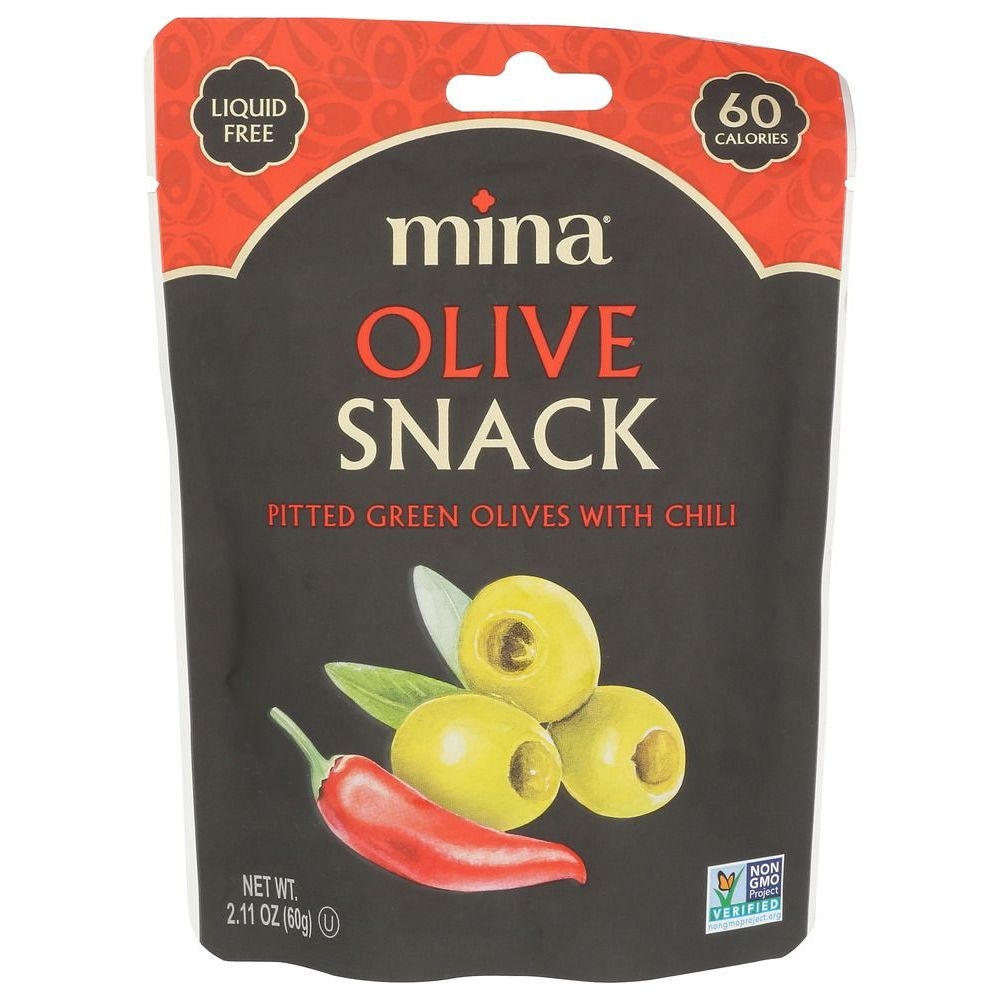 Mina Pitted Green Olives with Chili Snack, 2.11 Ounce -- 12 per case