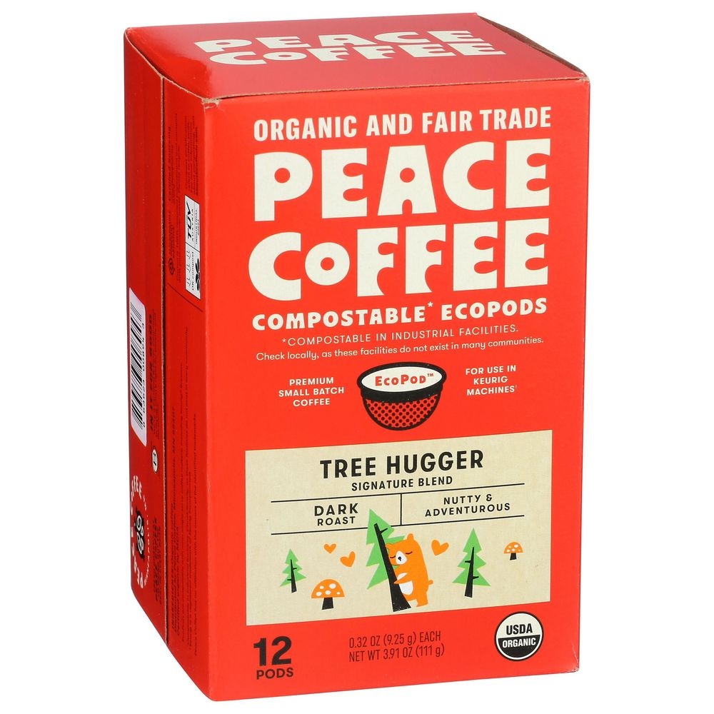 Peace Organic and Fairtrade Compostable Ecopod Tree Hugger Coffee Pod, 12 count -- 6 per case