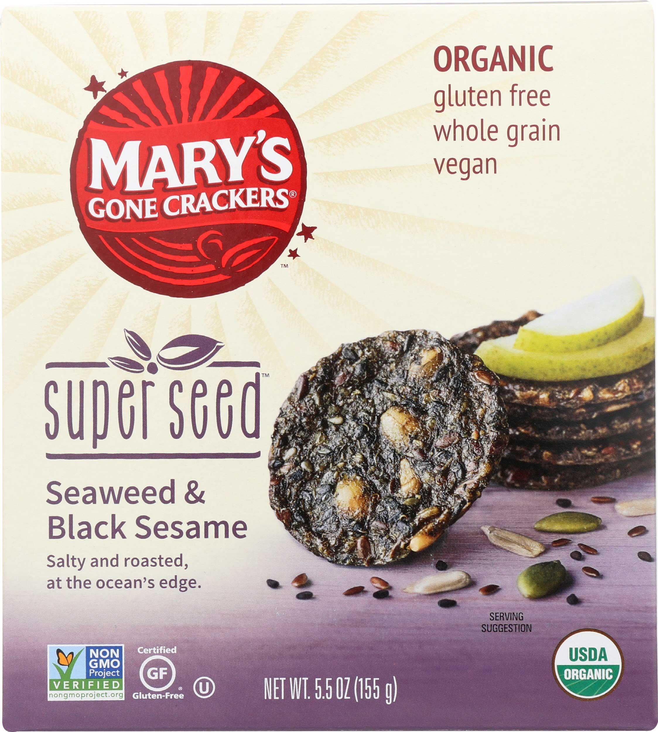 Marys Gone Crackers Organic Seaweed and Black Sesame Cracker, 5.5 Ounce -- 6 per case