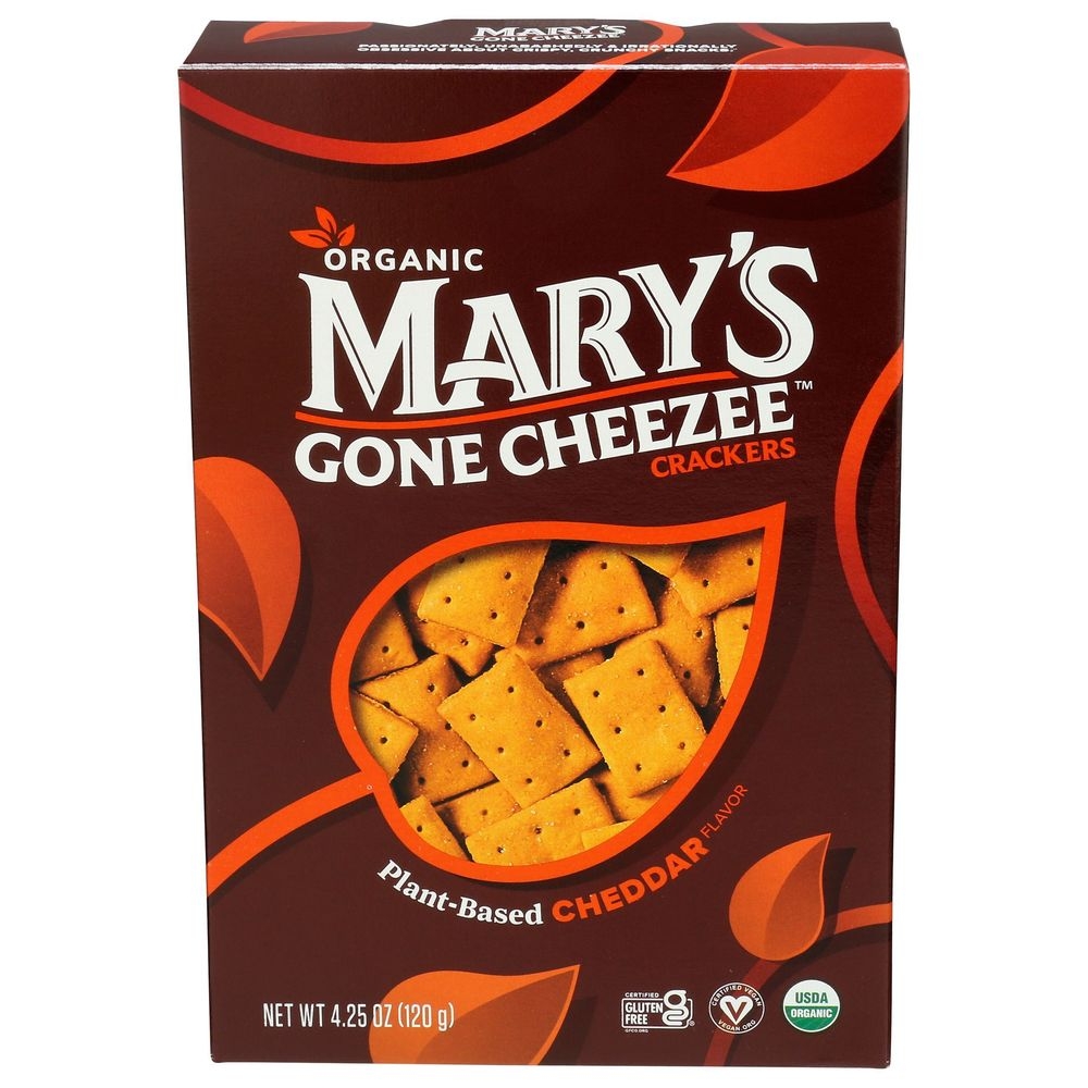Marys Organic Plant Based Cheddar Flavor Gone Cheezee Cracker, 4.25 Ounce -- 6 per case