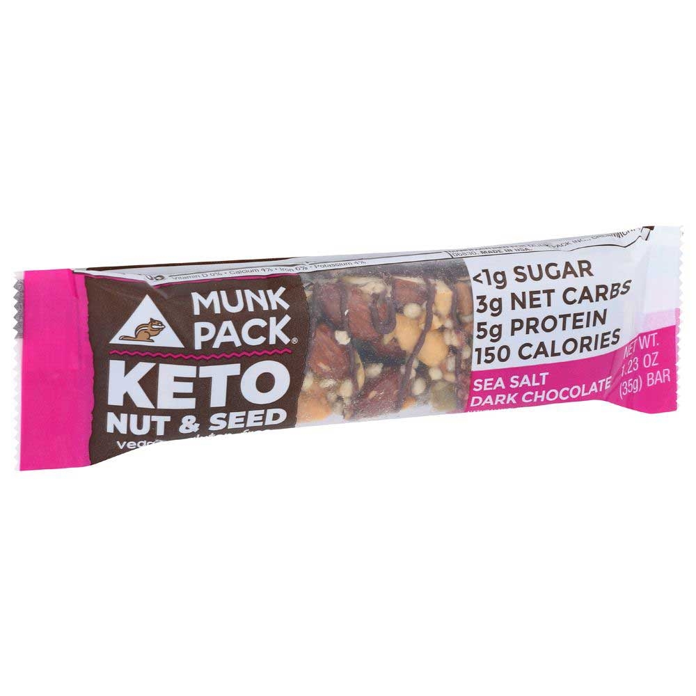 Munk Pack Sea Salt Dark Chocolate Keto Nut and Seed Bar, 1.23 Ounce -- 12 per case