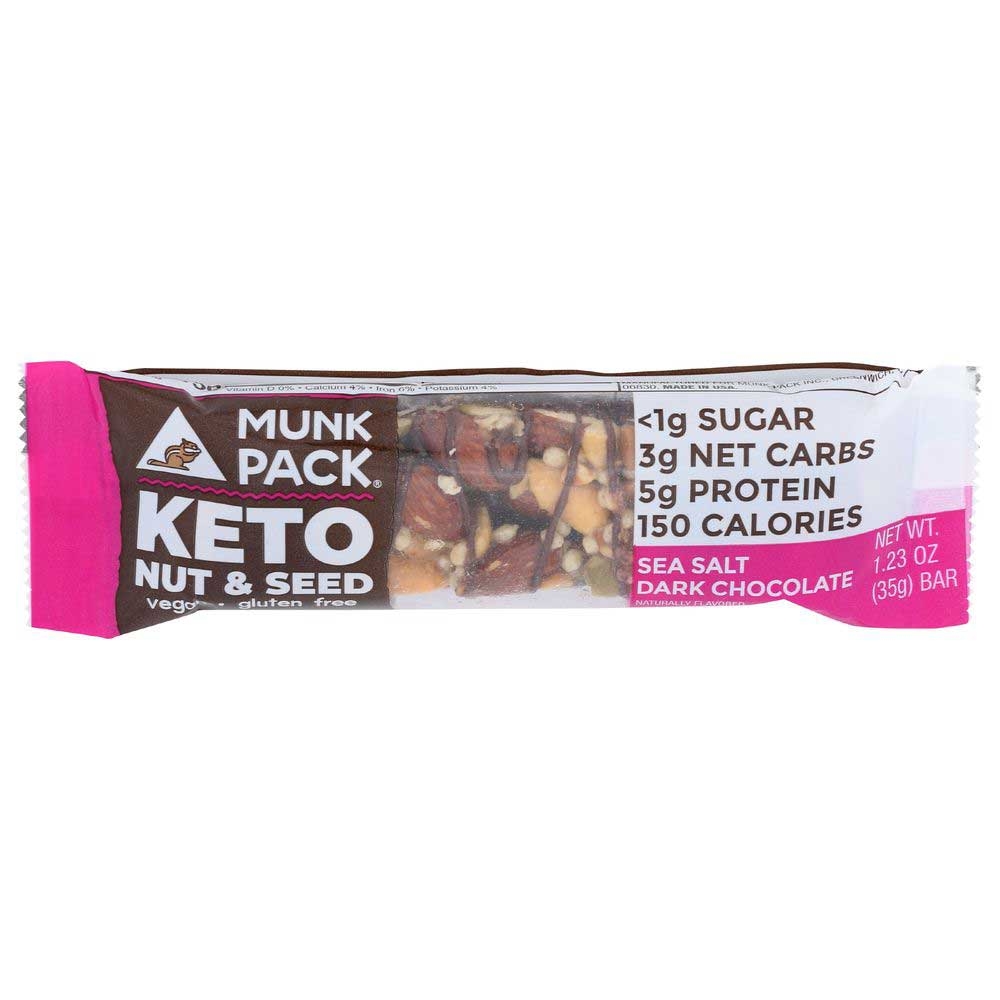 Munk Pack Sea Salt Dark Chocolate Keto Nut and Seed Bar, 1.23 Ounce -- 12 per case