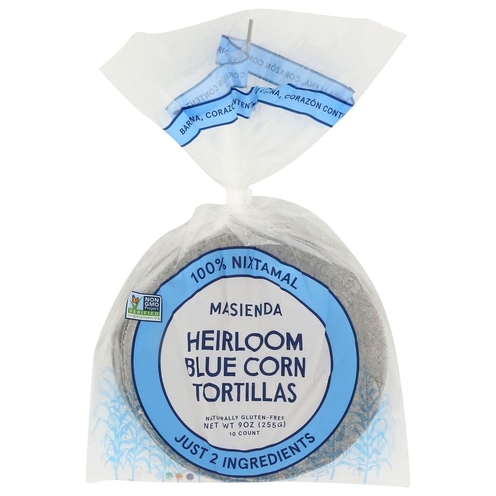 Masienda Bodega 6 inch Heirloom Blue Corn Tortillas, 10 count -- 12 per case.