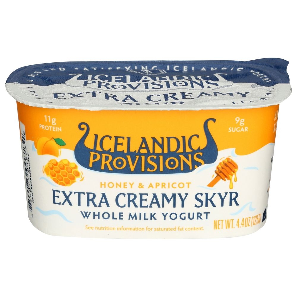 Icelandic Provisions Honey and Apricot Extra Creamy Whole Milk Yogurt Skyr, 4.4 Ounce -- 12 per case