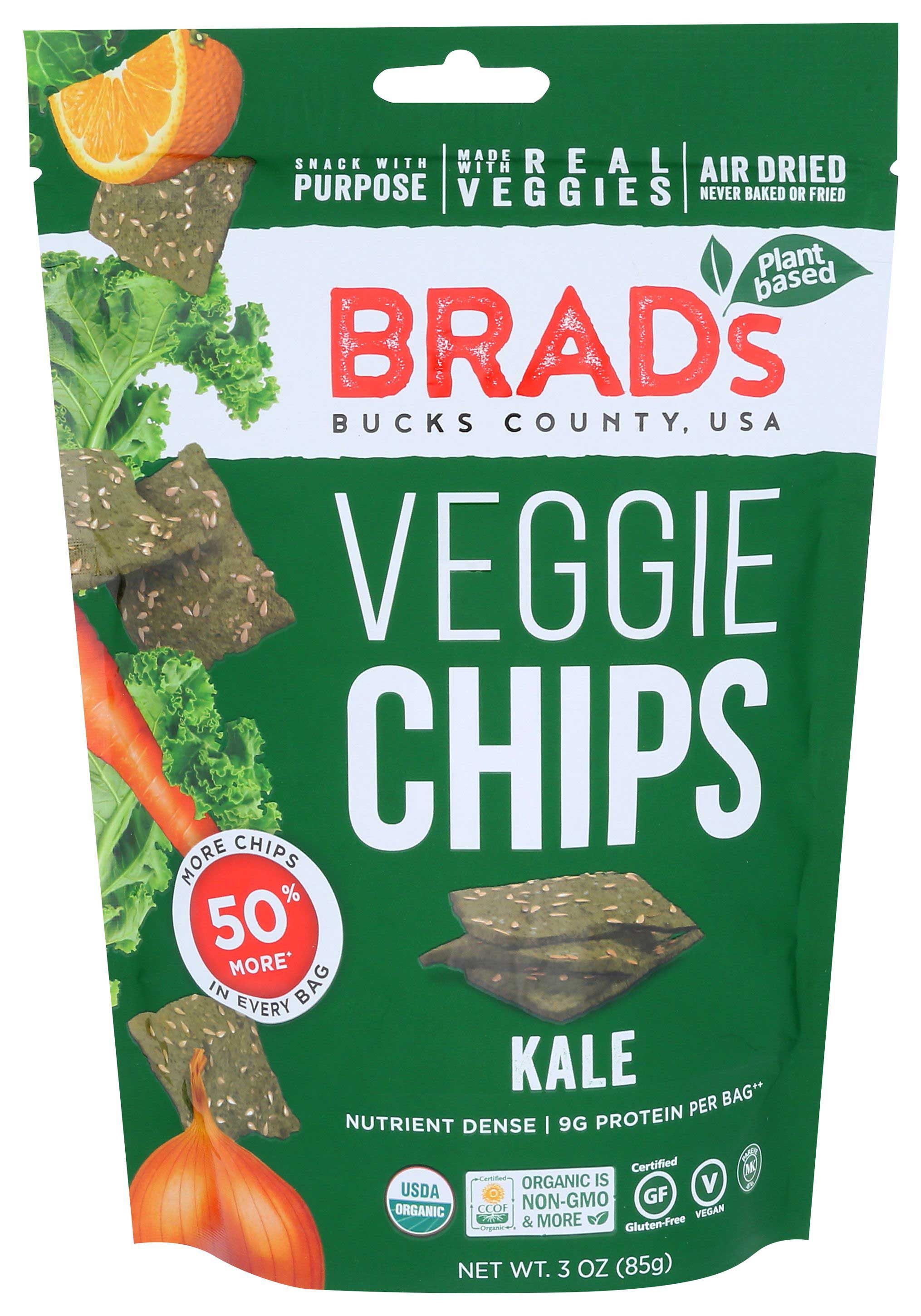Brads Kale Plant Based Veggie Chips, 3 Ounce -- 12 per case