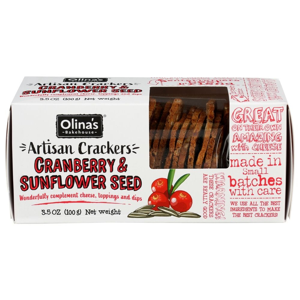 Olinas Bakehouse Cranberry and Sunflower Seed Artisan Crackers, 3.5 Ounce -- 12 per case