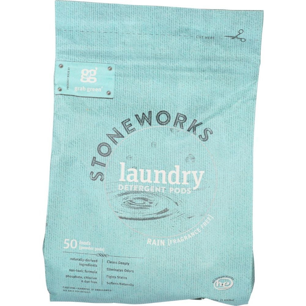 Grab Green Stoneworks Rain Fragrance Free Laundry Detergent Pod, 1.65 Pound -- 6 per case