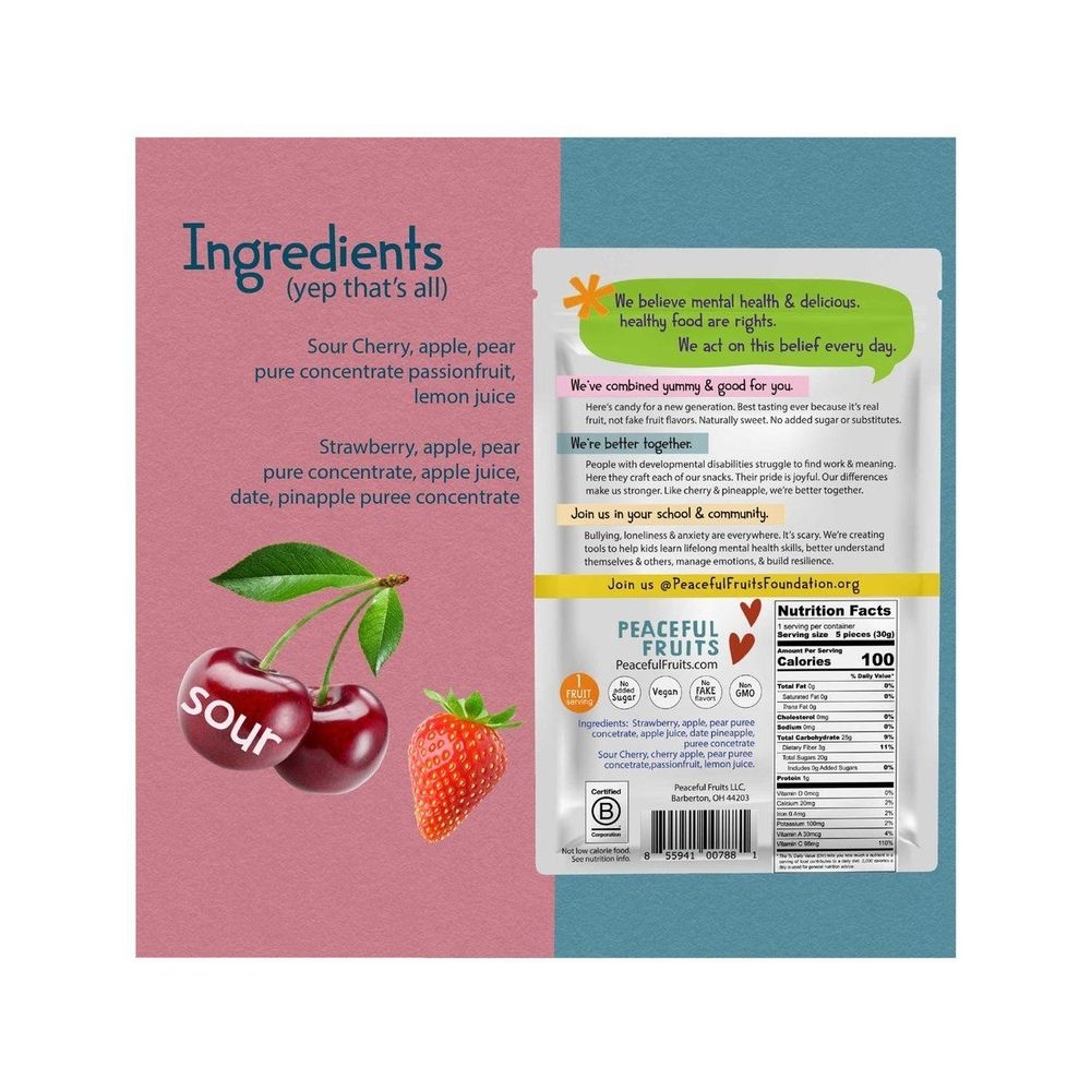 Peaceful Fruits Sour Cherry and Strawberry Fruit Stickers, 1 Ounce -- 12 per case