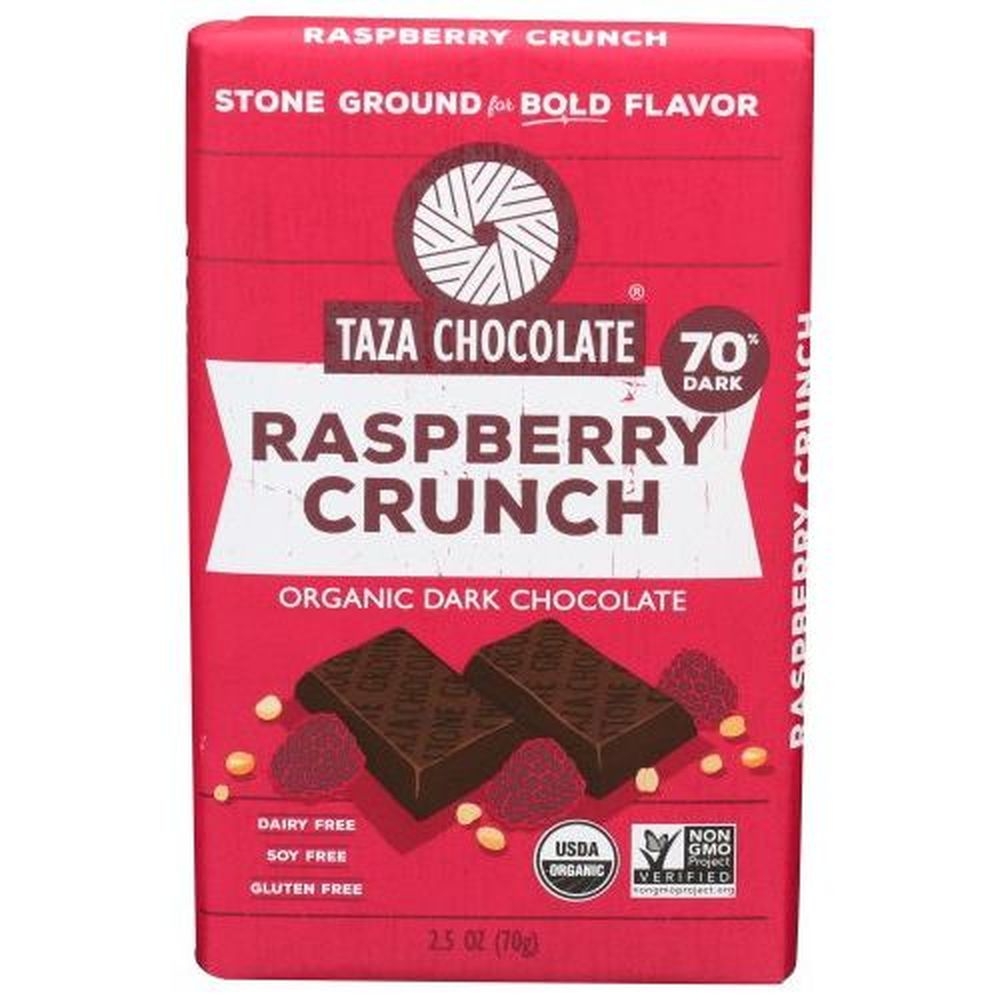 Taza Chocolate Organic Raspberry and Cacao Nibs Stone Ground Dark Chocolate Bar, 2.5 Ounce -- 10 per case