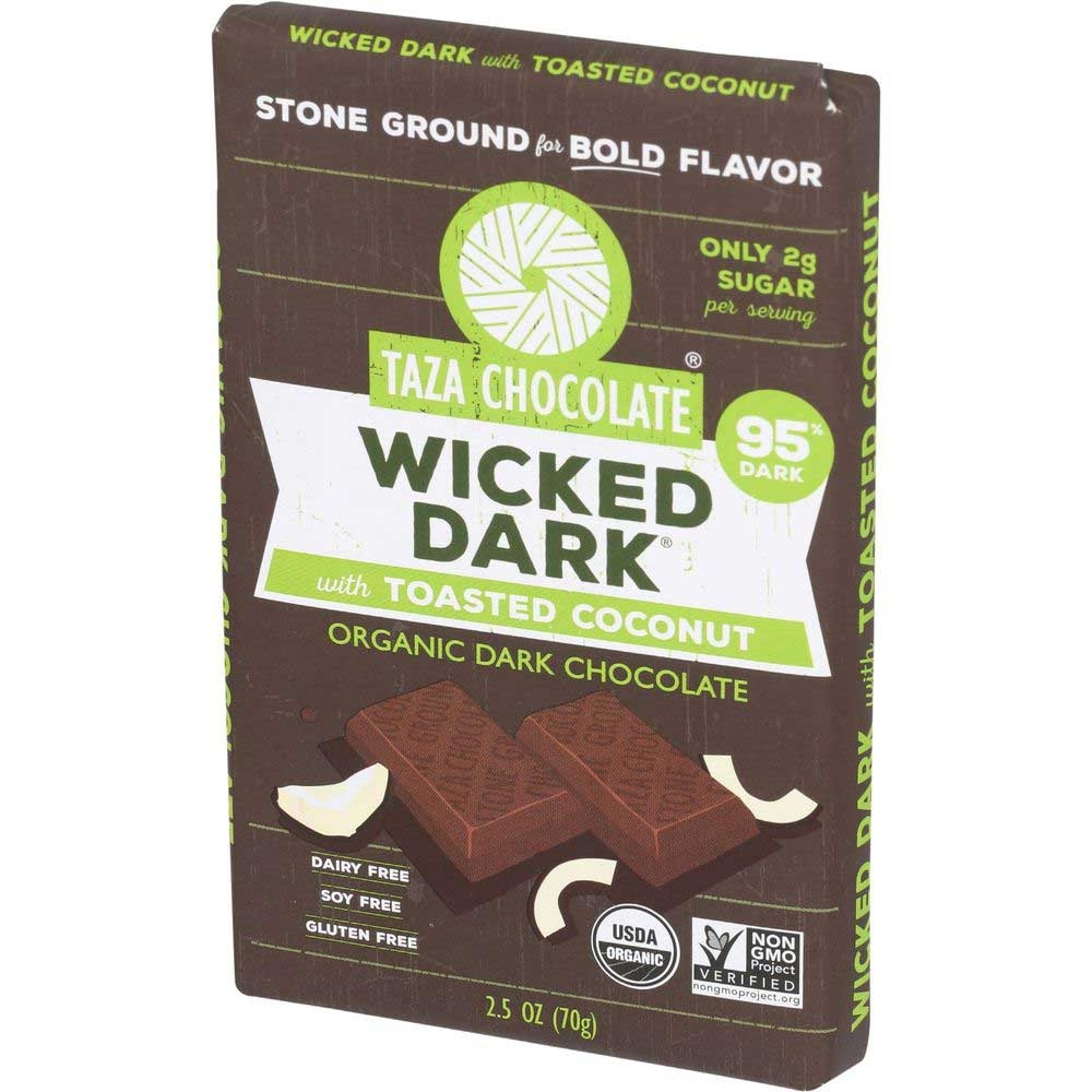 Taza Organic Wicked Dark with Toasted Coconut Dark Chocolate Bar, 2.5 Ounce -- 10 per case
