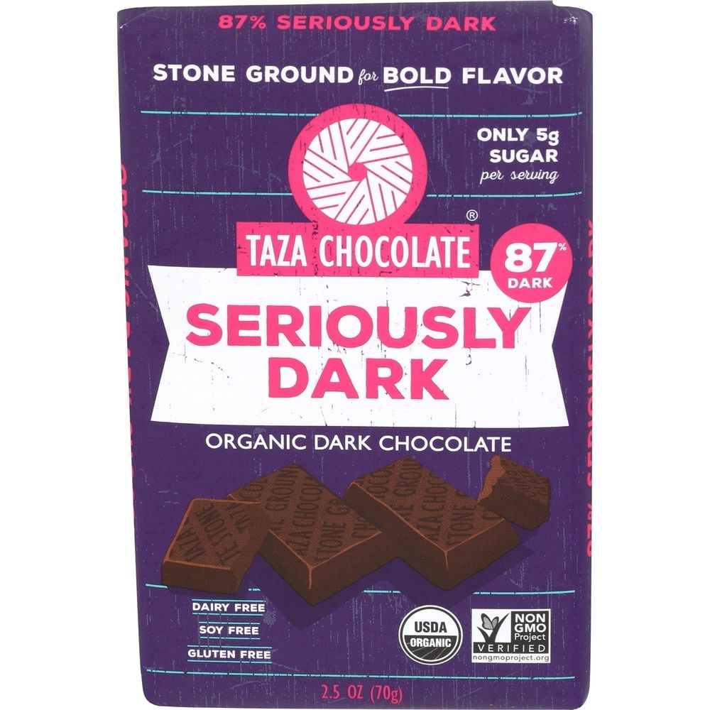 Taza Chocolate Organic Seriously Dark Chocolate Bar, 2.5 Ounce -- 10 per case
