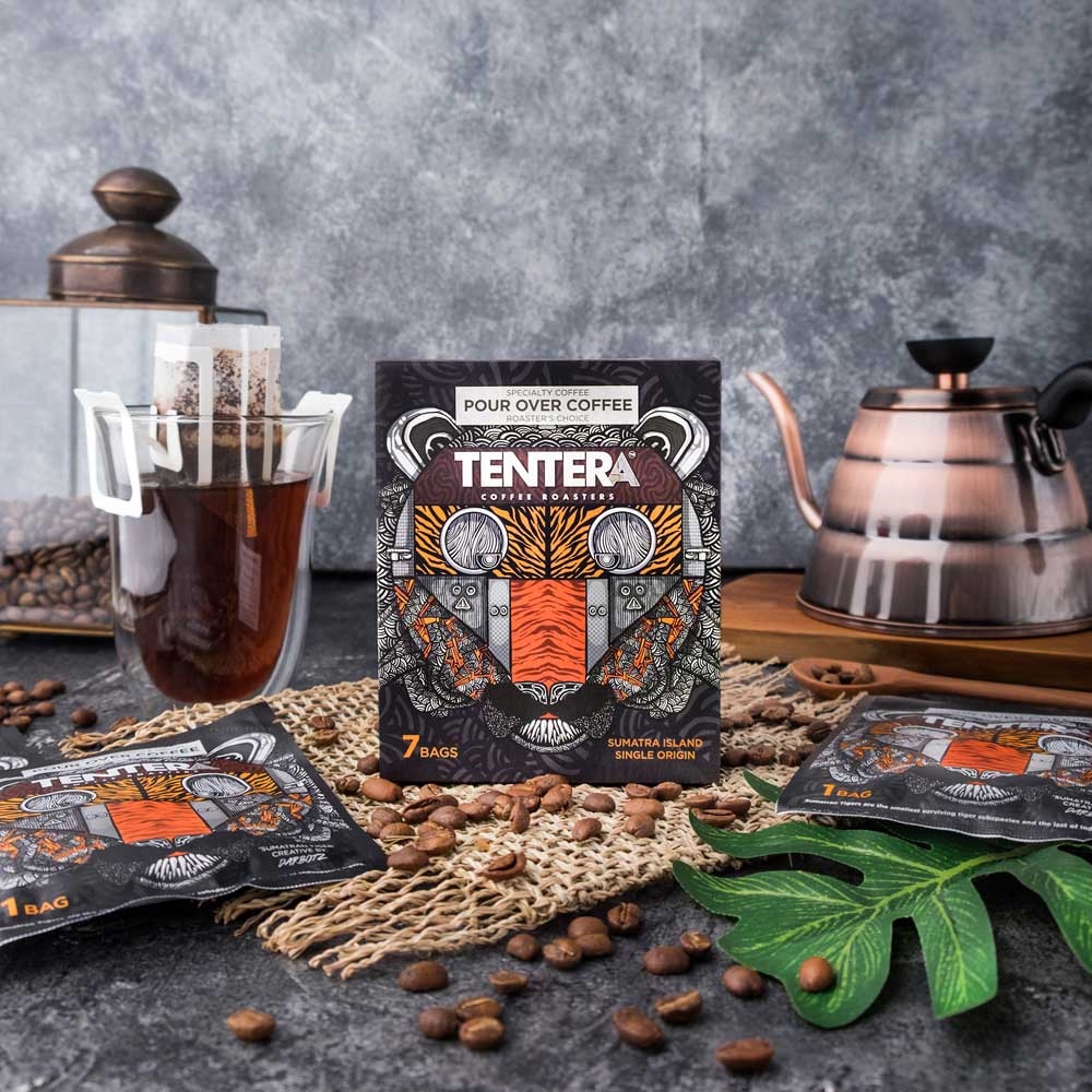 Tentera Sumatra Rasuna Medium Tropical Fruit Single-Serve Pour Over Coffee Bag, 8 boxes per case