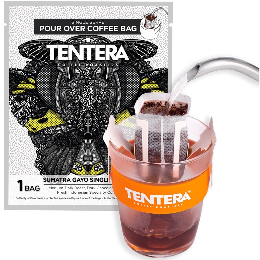 Tentera Sumatra Gayo Medium Dark Chocolate Herbs Single-Serve Pour Over Coffee Bag, 8 boxes per case