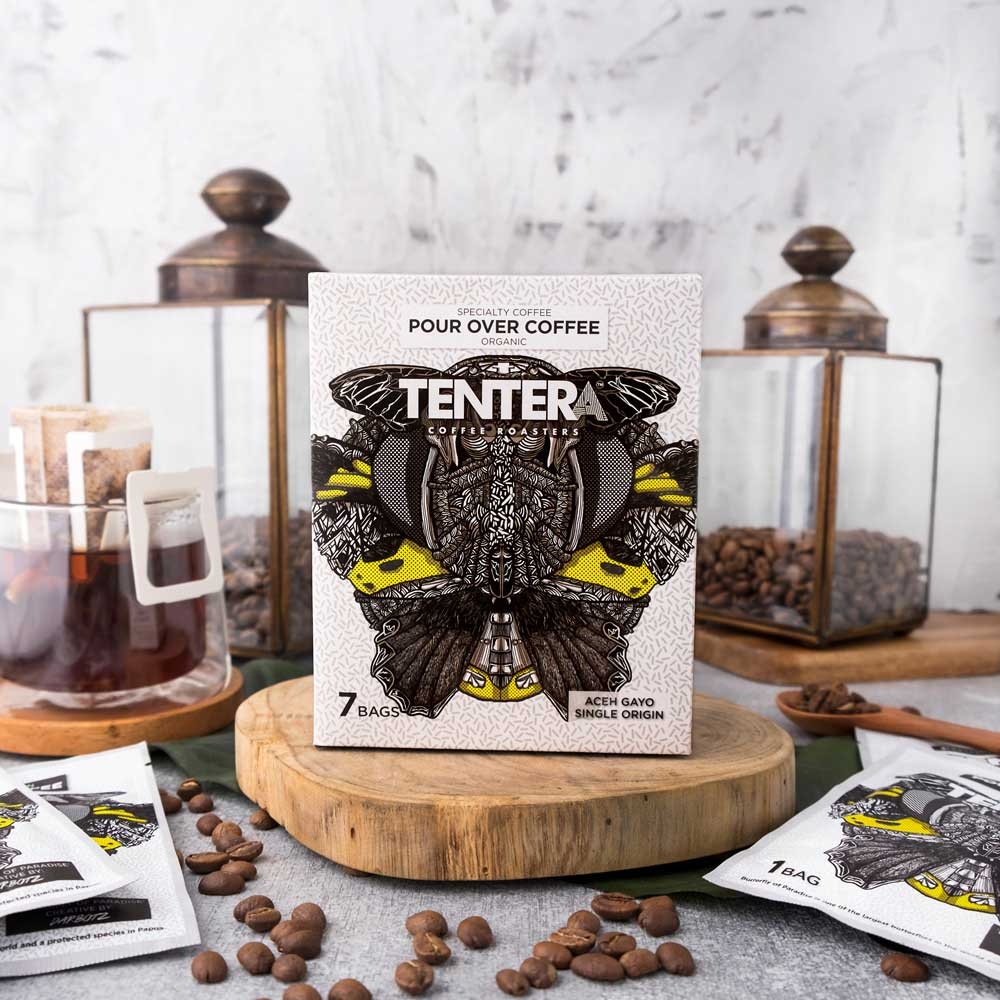 Tentera Sumatra Gayo Medium Dark Chocolate Herbs Single-Serve Pour Over Coffee Bag, 8 boxes per case