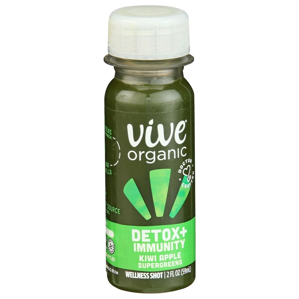 Vive Organic Kiwi Apple Supergreens Detox and Immunity Dual Boost Shot, 2 Fluid Ounce -- 12 per case