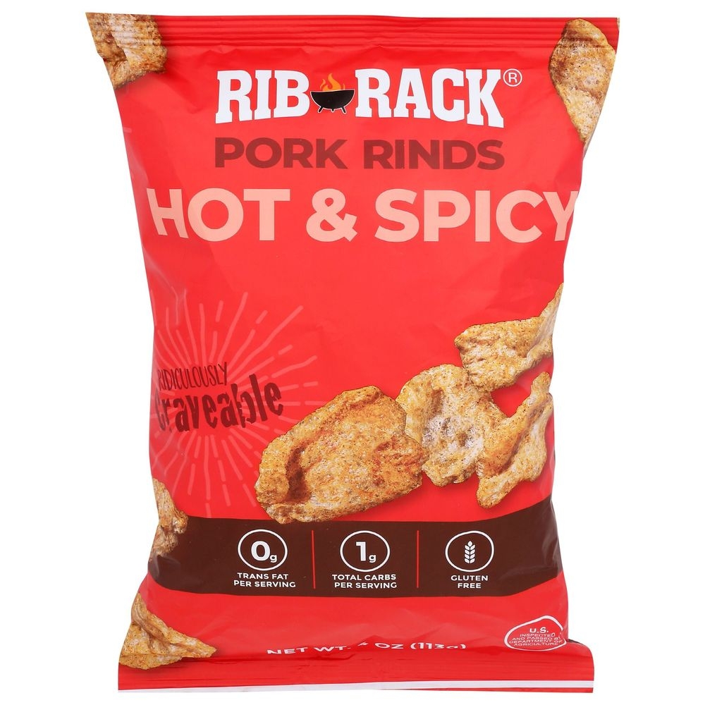 Rib Rack Hot and Spicy Pork Rinds, 4 Ounce -- 6 per case