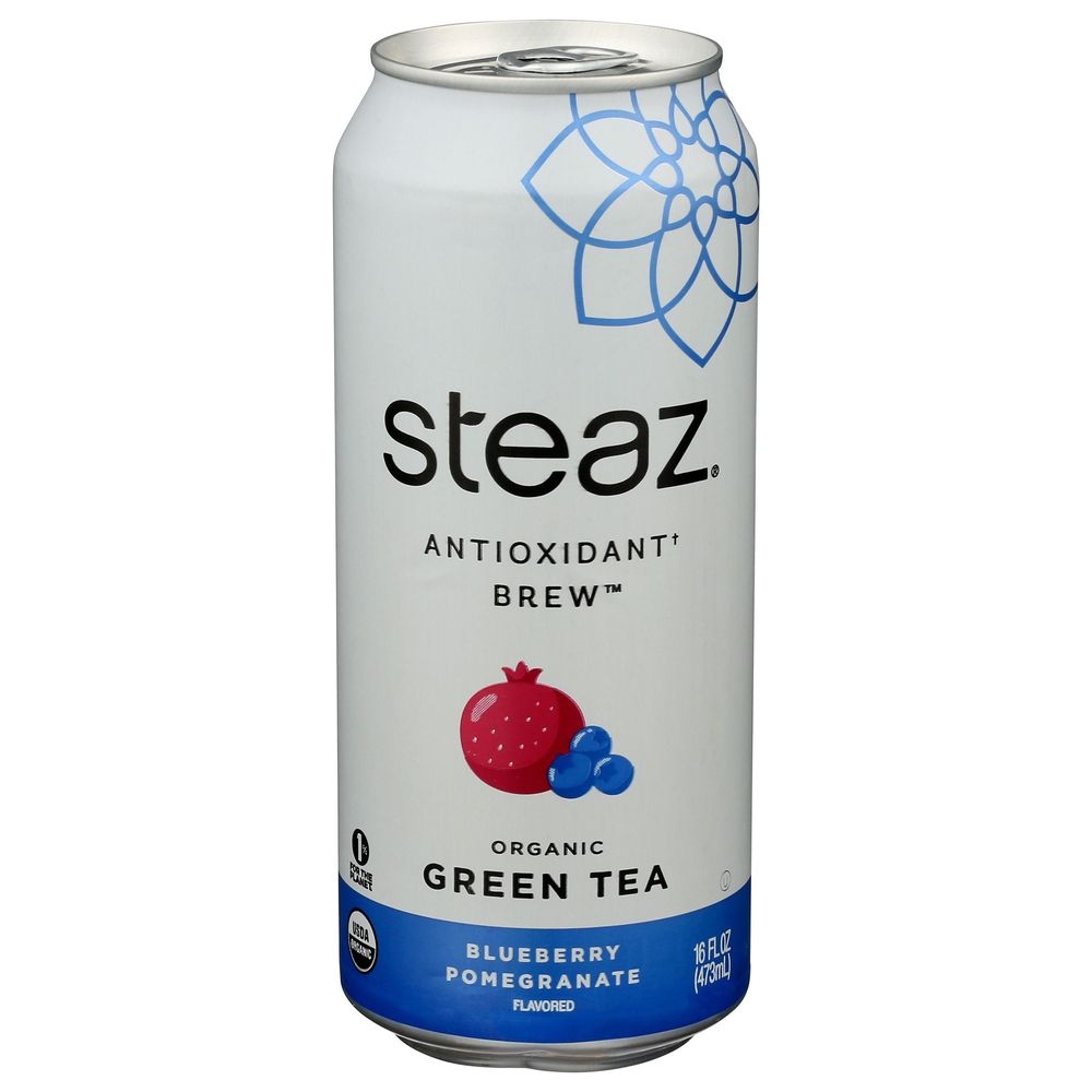 Steaz Antioxidant Brew Organic Blueberry Pomegranate Iced Green Tea, 16 Fluid Ounce -- 12 per case