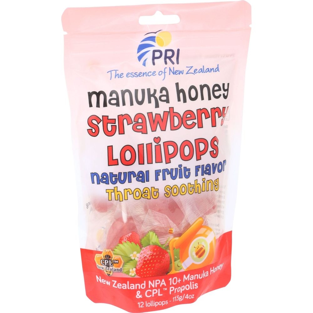 PRI Strawberry Throat Soothing Lollipops, 12 count -- 6 per case
