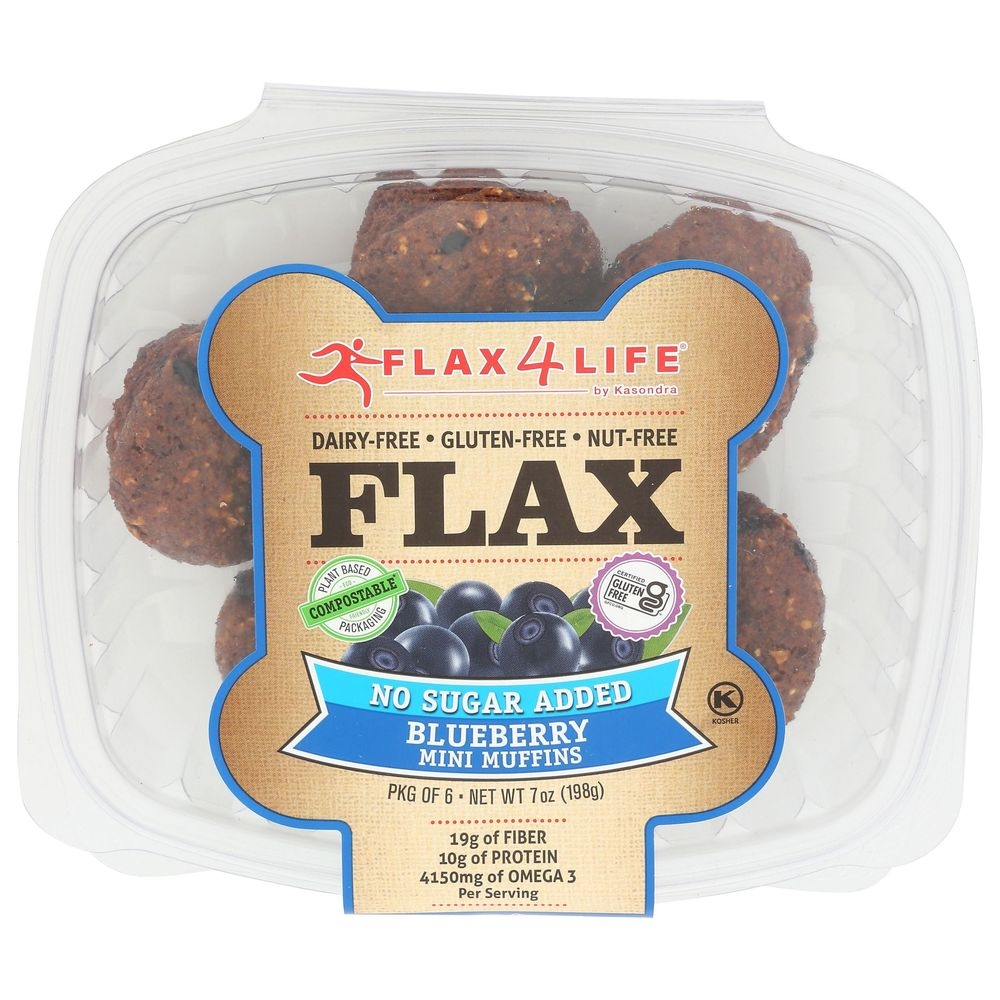 Flax4Life No Sugar Added Blueberry Mini Muffin, 7 Ounce -- 8 per case.