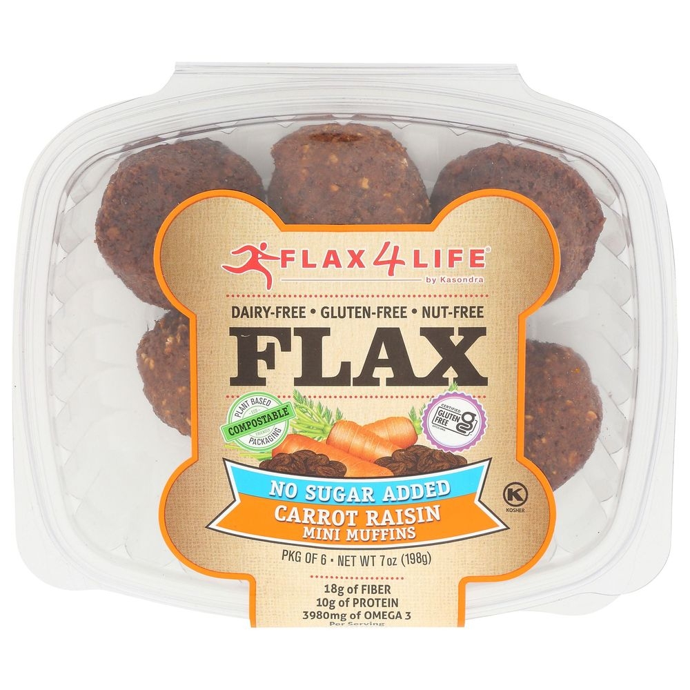 Flax4Life No Sugar Added Carrot Raisin Mini Muffin, 7 Ounce -- 8 per case.
