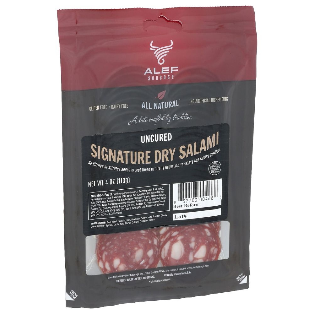 Alef Sausage All Natural Uncured Signature Dry Salami, 4 Ounce -- 10 per case