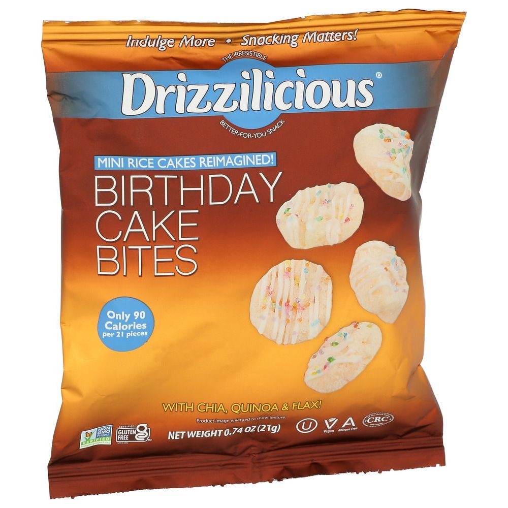 Drizzilicious Mini Birthday Cake Bites Rice Cake, 0.74 Ounce -- 80 per case