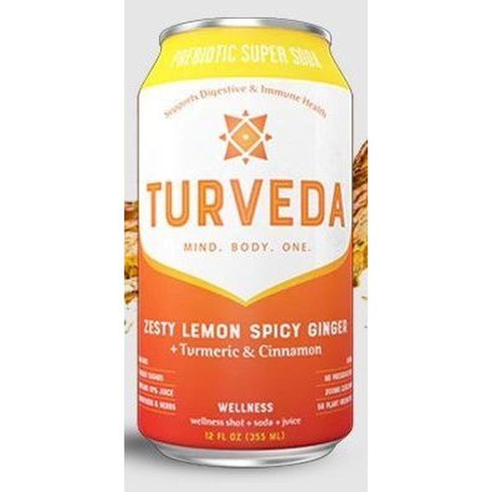 Turveda Wellness Lemon Ginger Turmeric Prebiotic Super Soda, 12 Fluid Ounce -- 12 per case
