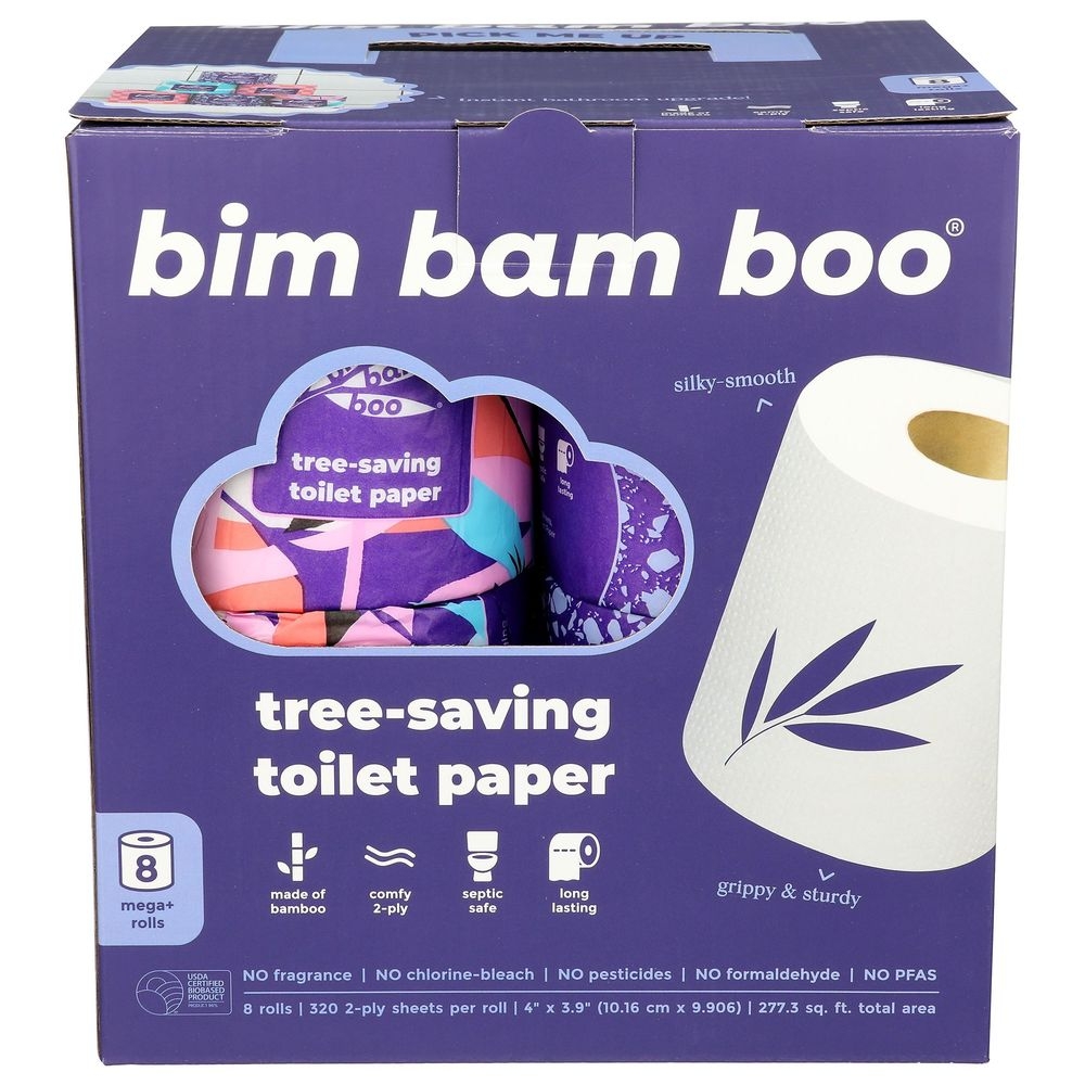 Bim Bam Boo Tree-Saving Toilet Paper - Mega Roll, 8 count -- 6 rolls per case