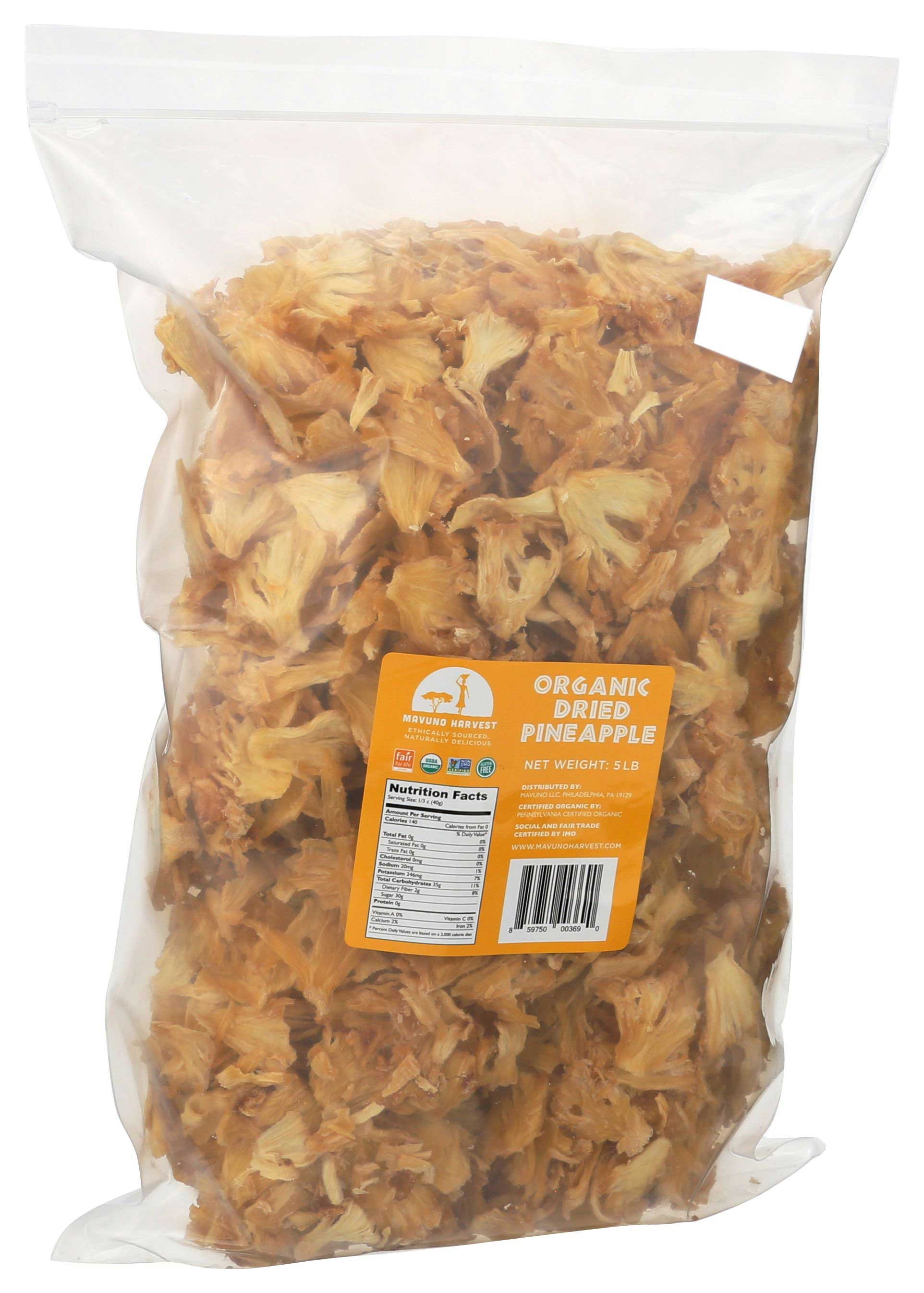 Mavuno Harvest Organic Dried Pineapple, 5 Pound -- 2 per case